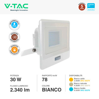 Faro LED 30W SMD Chip VT-138S Samsung con Sensore IP65 V-Tac