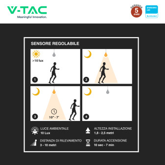 Faro LED 30W SMD Chip VT-138S Samsung con Sensore IP65 V-Tac