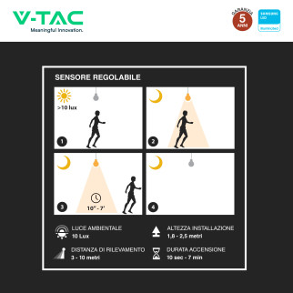 Faro LED 30W SMD Chip VT-138S Samsung con Sensore IP65 V-Tac