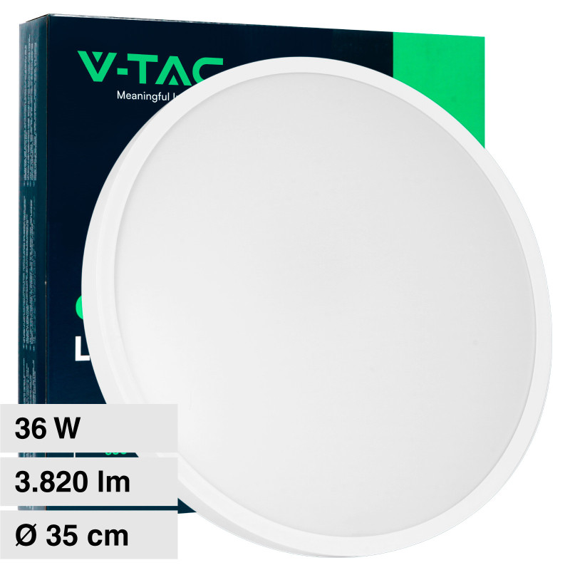 VT-8630 Plafoniera LED Rotonda 36W SMD IP44 Colore Bianco V-Tac