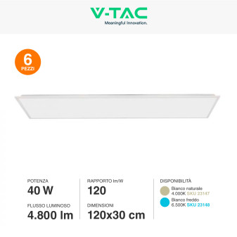VT-61140 6 Pannelli LED Rettangolari 120x30 40W SMD Driver V-Tac