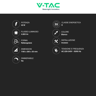 VT-61140 6 Pannelli LED Rettangolari 120x30 40W SMD Driver V-Tac