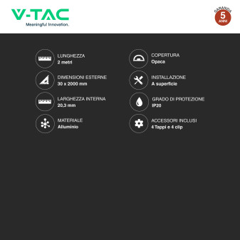 V-Tac VT-8105 Profilo Angolare in Alluminio per Strisce LED