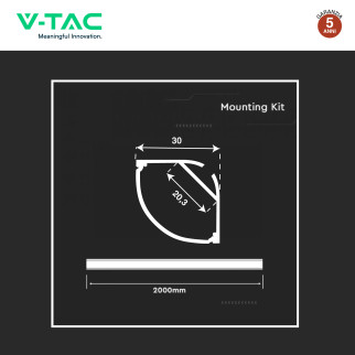 V-Tac VT-8105 Profilo Angolare in Alluminio per Strisce LED