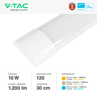 Tubo LED Prismatico Plafoniera 10W 30cm VT-8-10 V-Tac Pro