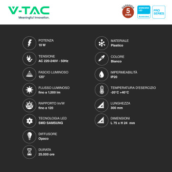 Tubo LED Prismatico Plafoniera 10W 30cm VT-8-10 V-Tac Pro