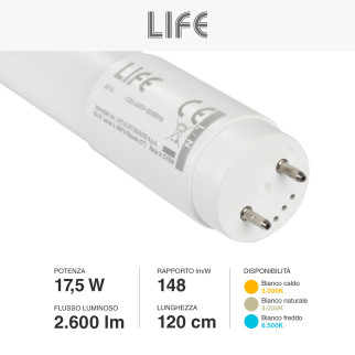 Tubo LED SMD 17,5W G13 Lampadina 120cm con Starter Life