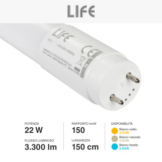 Tubo LED SMD 22W G13 Lampadina 150cm con Starter Life