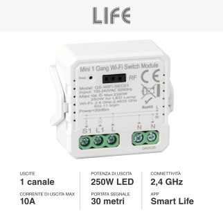 Modulo Relè Smart 1CH ricevitore Interruttore Wi-Fi 2.4 GHz Smart Life