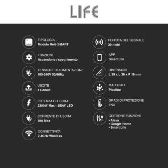 Modulo Relè Smart 1CH ricevitore Interruttore Wi-Fi 2.4 GHz Smart Life