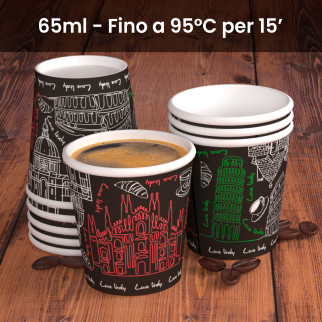 50 Bicchierini da Caffè in Carta Bio Italy Black da 65ml