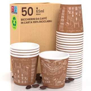 50 Bicchierini da Caffè in Carta Bio Italy Brown da 65ml