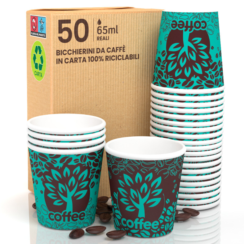 50 Bicchierini da Caffè in Carta Bio Blue Forest da 65ml