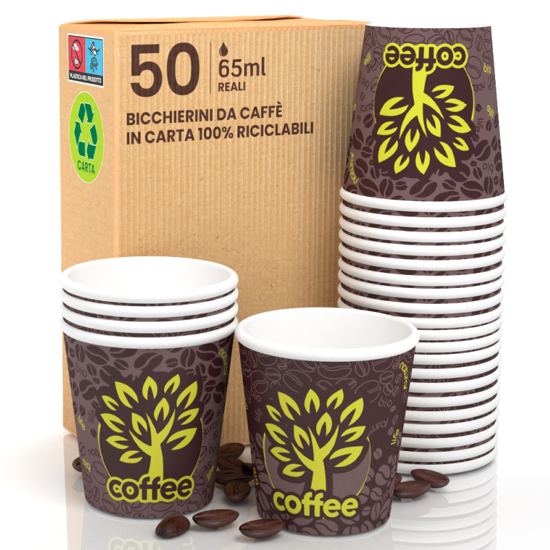 50 Bicchierini da Caffè in Carta Bio Brown Forest da 65ml