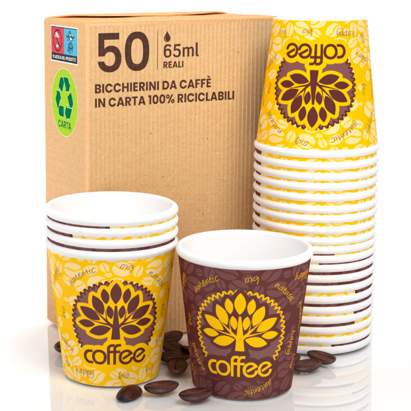 50 Bicchierini da Caffè in Carta Bio Yellow Forest da 65ml