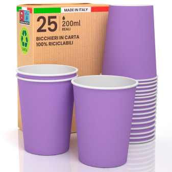 25 Bicchieri in Carta Biodegradabile Lilla da 200ml