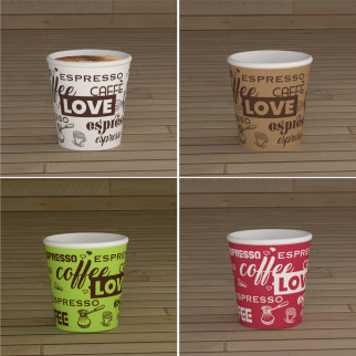 200 Bicchierini da Caffè in Carta Riciclabile LoveCup Mix da 65ml