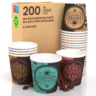 200 Bicchierini da Caffè in Carta Riciclabile PubCup Mix da 65ml