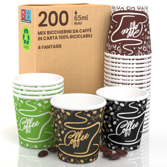 200 Bicchierini da Caffè in Carta Riciclabile CoffeeCup Mix da 65ml