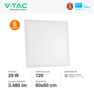 VT-629-1 6 Pannelli LED Quadrati 29W SMD Samsung V-Tac Pro