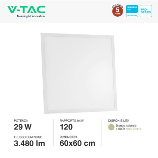 VT-629-1 Pannello LED Quadrato 29W SMD Samsung V-Tac Pro