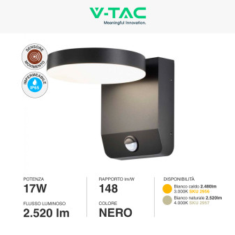 VT-11020S Lampada LED da Muro 17W IP65 Sensore PIR V-Tac