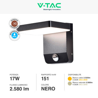 VT-11020S Lampada LED da Muro Sensore PIR 17W IP65 V-Tac