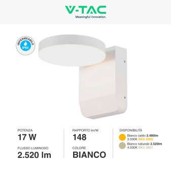 VT-11020 Lampada LED da Muro 17W SMD IP65 Bianca V-Tac