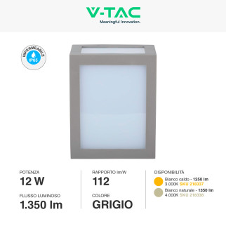 VT-822 Lampada LED Muro 12W SMD Applique Grigia IP65 V-Tac