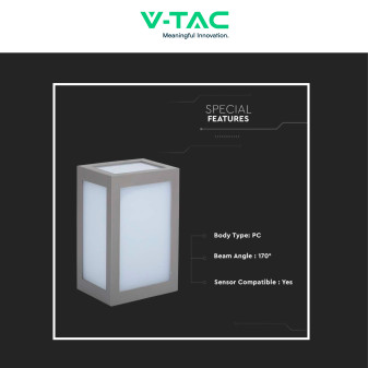 VT-822 Lampada LED Muro 12W SMD Applique Grigia IP65 V-Tac