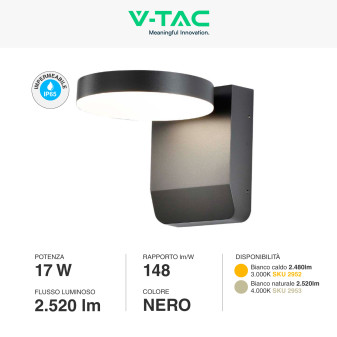 VT-11020 Lampada LED da Muro 17W SMD IP65 Nera V-Tac