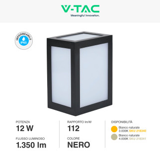 VT-822 Lampada LED da Muro 12W SMD Applique Nera IP65 V-Tac