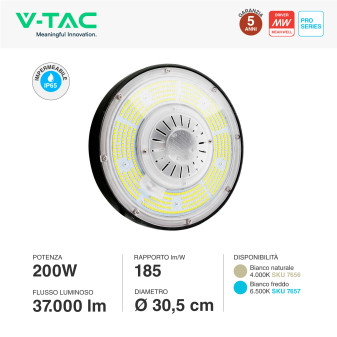 VT-9219 Lampada Industriale LED 200W SMD Mean Well V-Tac Pro