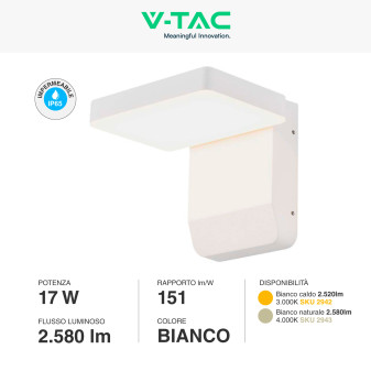 VT-11020 Lampada LED da Muro Bianca 17W SMD IP65 V-Tac
