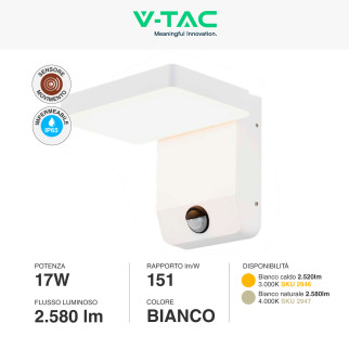 VT-11020S Lampada LED 17W IP65 Sensore PIR V-Tac da Muro