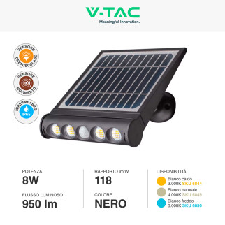 VT-11108 Lampada LED Muro 2W IP65 Sensore e Pannello V-Tac