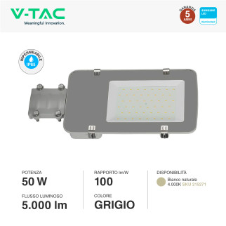 VT-50ST Lampada Stradale LED 50W IP65 SMD Samsung V-Tac
