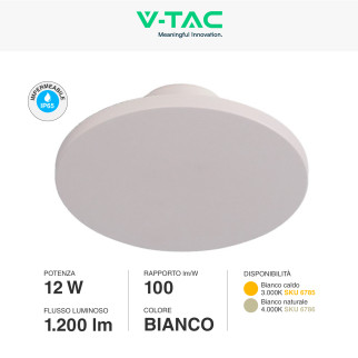 VT-8612 Plafoniera LED 12W SMD IP65 Bianca V-Tac