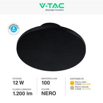 VT-8612 Plafoniera LED 12W SMD IP65 Nera V-Tac