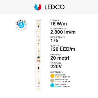 Striscia LED 320W Flessibile SMD 220V CRI90 IP65 20m LEDCO