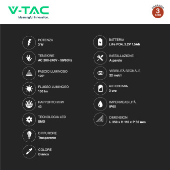 VT-996 Lampada di Emergenza Exit LED 3W SMD V-Tac