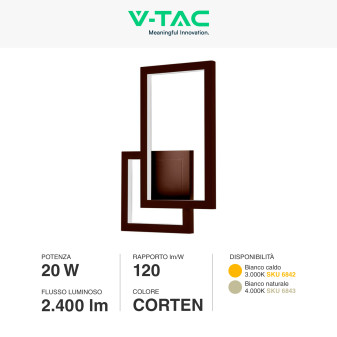 VT-11120 Lampada LED da Muro 20W CRI≥90 Colore Corten V-Tac