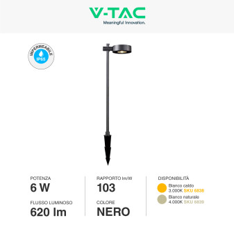 VT-11107 Lampada LED Giardino 6W CRI≥90 Colore Nero V-Tac