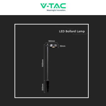VT-11107 Lampada LED Giardino 6W CRI≥90 Colore Nero V-Tac