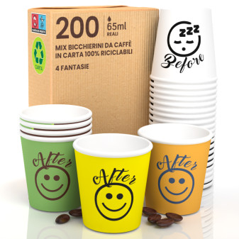 200 Bicchierini da Caffè in Carta Riciclabile DownUpCup Mix da 65ml
