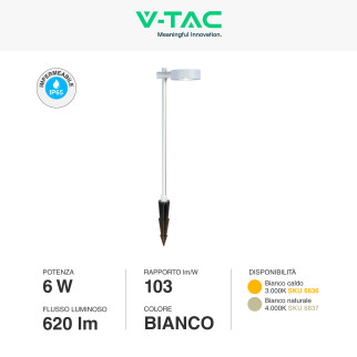 VT-11107 Lampada LED Giardino 6W IP65 Colore Bianco V-Tac