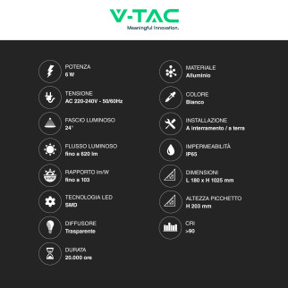 VT-11107 Lampada LED Giardino 6W IP65 Colore Bianco V-Tac