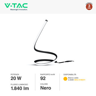 VT-7312 Lampada LED da Tavolo 20W Colore Nero V-Tac