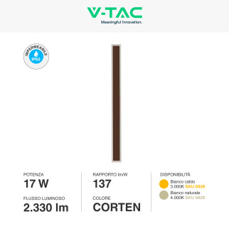 VT-11117 Lampada LED da Muro 17W IP65 CRI≥90 Corten V-Tac