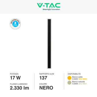 VT-11117 Lampada LED da Muro 17W IP65 CRI≥90 Nera V-Tac